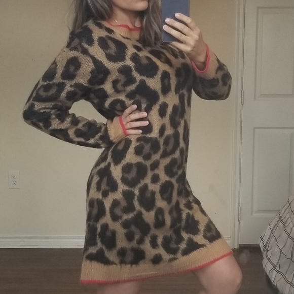 Lily White Cheetah Faux Fur Sweater Dress M/L - Picture 5 of 7